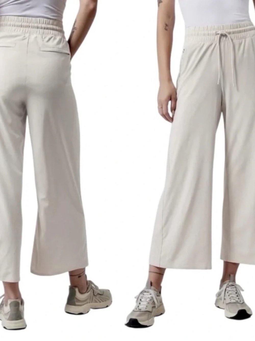 Athleta Avenue Wide Leg Crop Pant Abalone Cream 14 Lightweight Travel